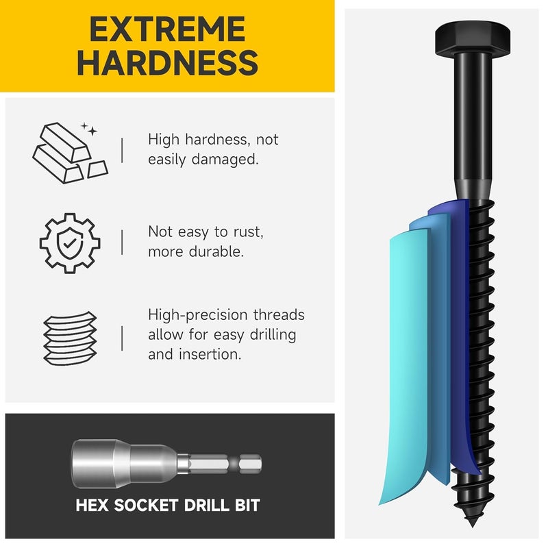MYWISH (24Sets) 5/16" x 2" Hex Head Lag Bolts, Heavy Duty Lag Screws with Washers, 304 Stainless Steel Bolts 18-8, Lag Screws Wood Screws, Partial Thread Black Oxide, 5/16 Bolt by - Image 3
